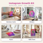 Instagram Growth Kit – branded QR business cards, stickers, flyers and table tents
